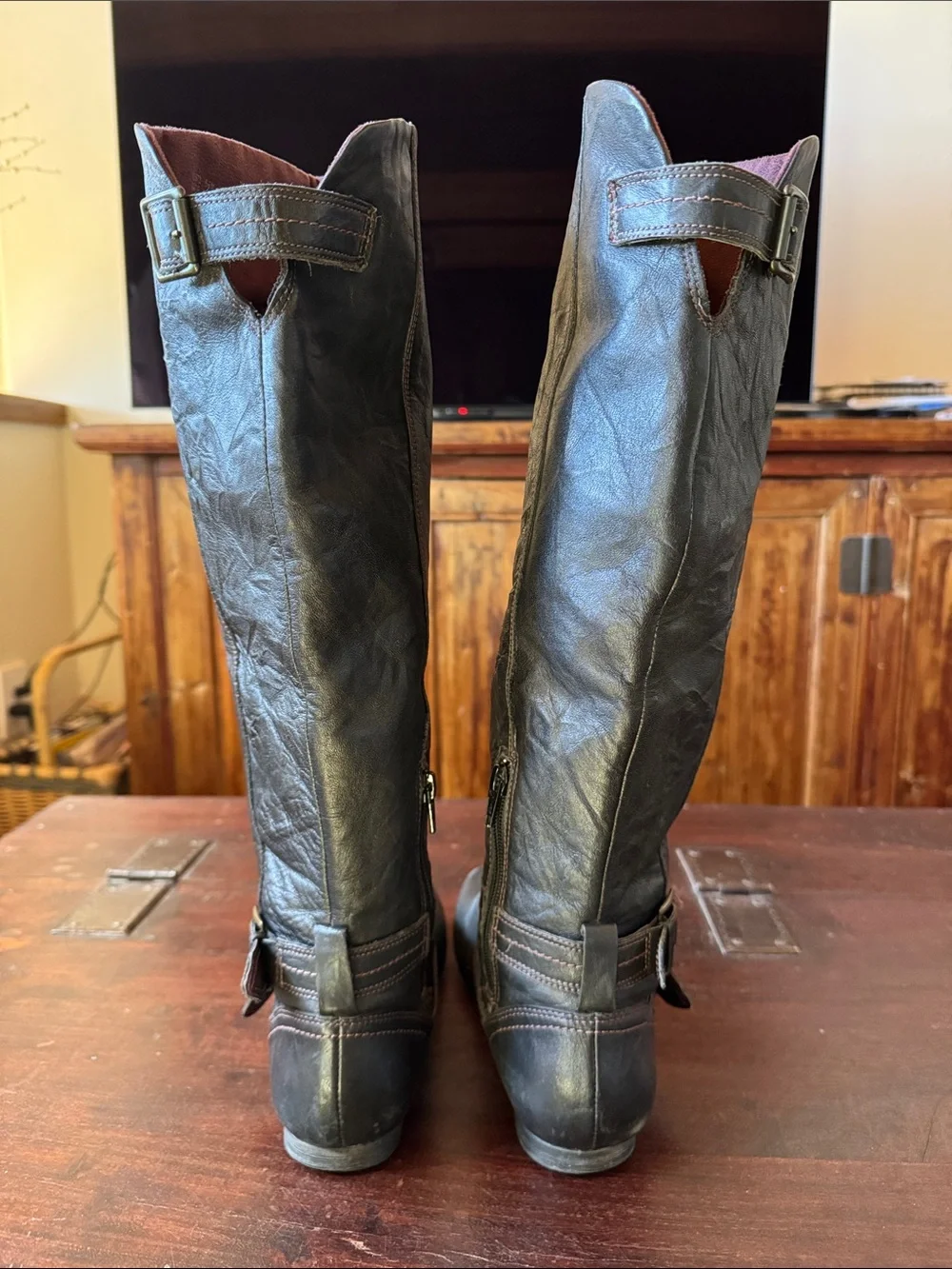 Clarks Tall Black Leather Flat Heel Boots